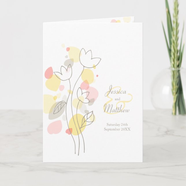 Yellow orange gray confetti flower petals wedding programme (Front)