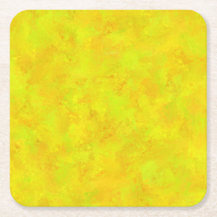 Yellow Orange Green Abstract Pattern Square Paper Coaster