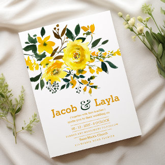 Yellow orange green flower bouquet summer Wedding Invitation