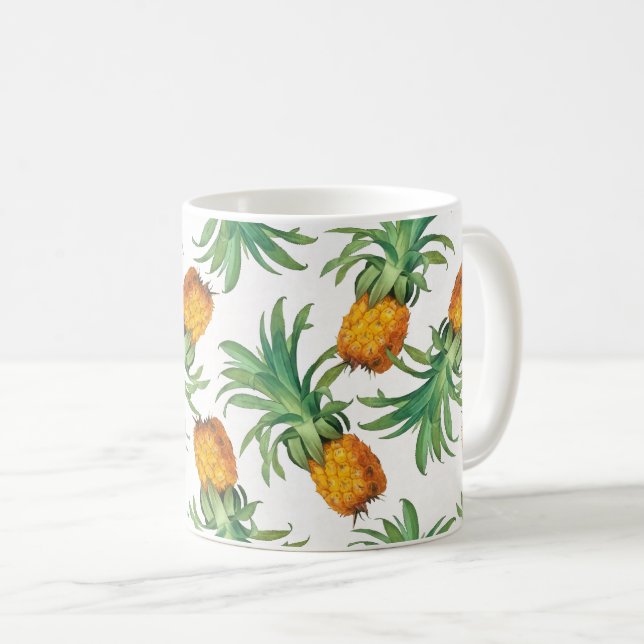 Yellow Orange Green Pineapple Pattern Coffee Mug (Front Right)