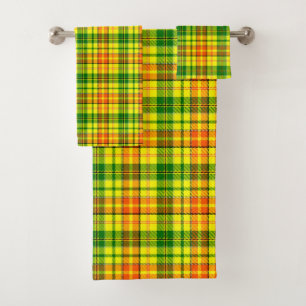 Yellow Orange Green Plaid Tartan Design Bath Towel Set