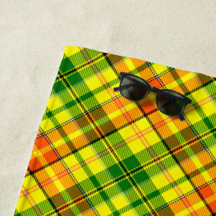Yellow Orange Green Plaid Tartan Design Beach Towel