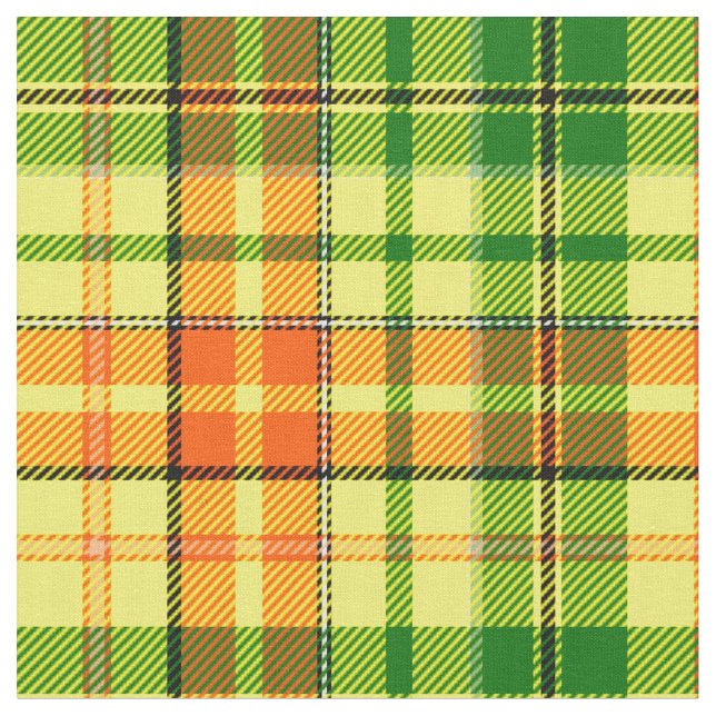 Yellow Orange Green Plaid Tartan Design  Fabric (Close Up)