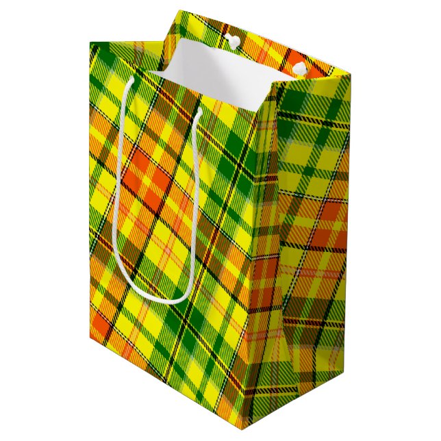 Yellow Orange Green Plaid Tartan Design  Medium Gift Bag (Front Angled)
