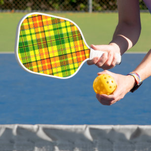 Yellow Orange Green Plaid Tartan Design Pickleball Paddle