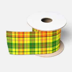 Yellow Orange Green Plaid Tartan Design Satin Ribbon