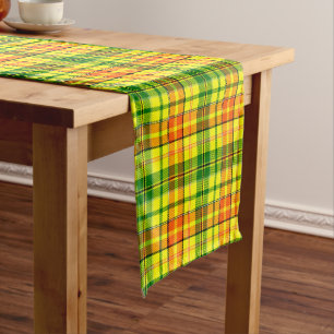 Yellow Orange Green Plaid Tartan Design Short Table Runner