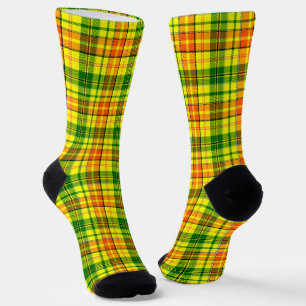 Yellow Orange Green Plaid Tartan Design  Socks