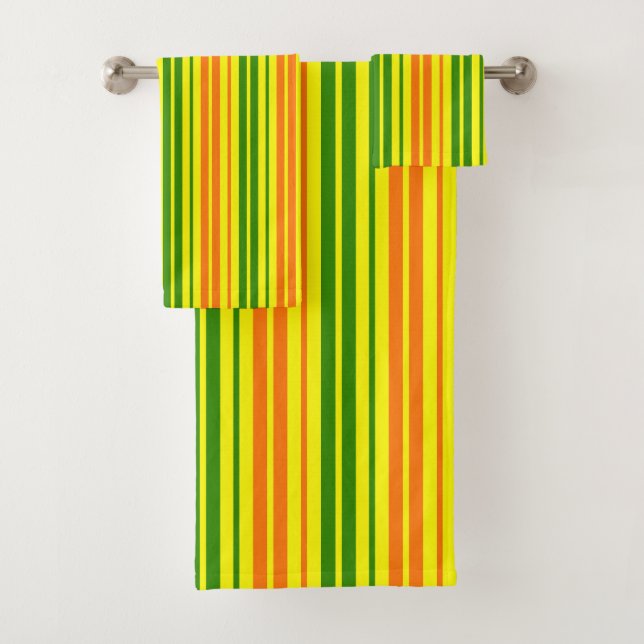 Yellow Orange Green Vertical Stripes Design   Bath Towel Set (Insitu)
