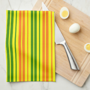 Yellow Orange Green Vertical Stripes Design Tea Towel