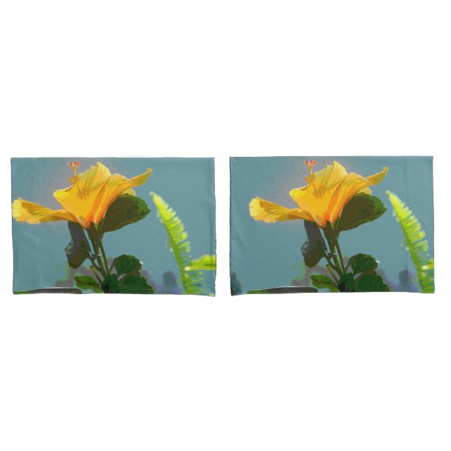 Yellow Orange Hibiscus Flower Pillowcase (Front-Set)