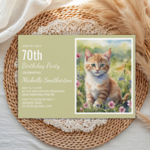 Yellow Orange Kitten Cat Lover 70th Birthday Invitation