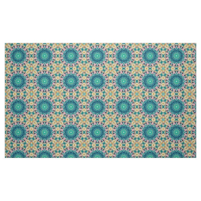 Yellow-orange, mint and pink mandala. fabric (Fat Quarter)