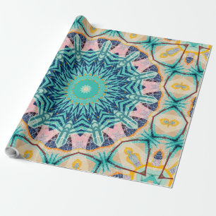 Yellow-orange, mint and pink mandala. wrapping paper