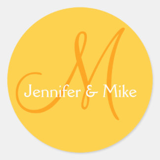 Yellow Orange Monogram Names Wedding Sticker