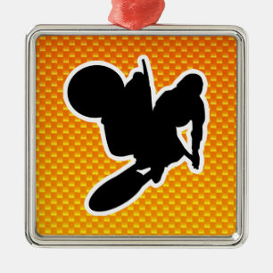 Yellow Orange Motocross Whip Metal Tree Decoration