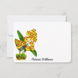 Yellow Orange Orchid Flower Personalised Note Card