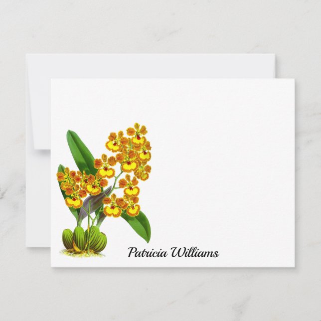 Yellow Orange Orchid Flower Personalised Note Card (Front)