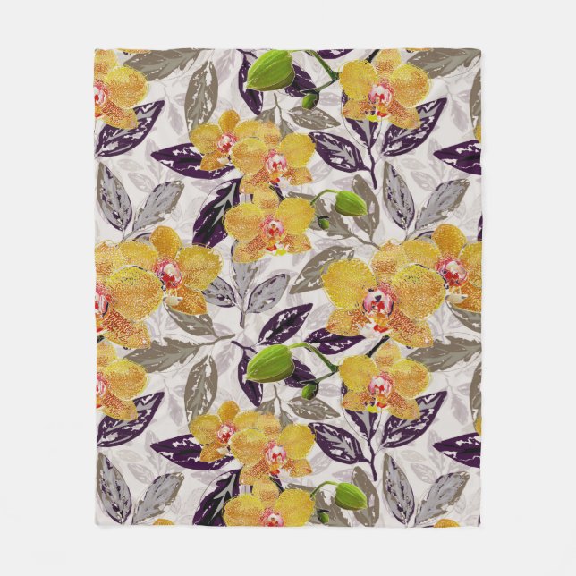 Yellow orange orchids.  fleece blanket (Front)