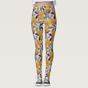 Yellow orange orchids.  leggings