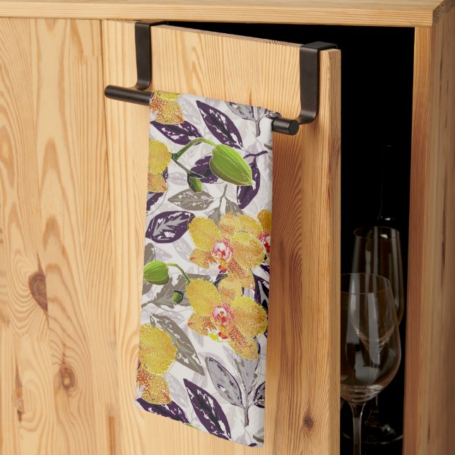 Yellow orange orchids. tea towel (Thirds Fold)