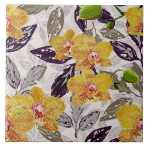 Yellow orange orchids. tile