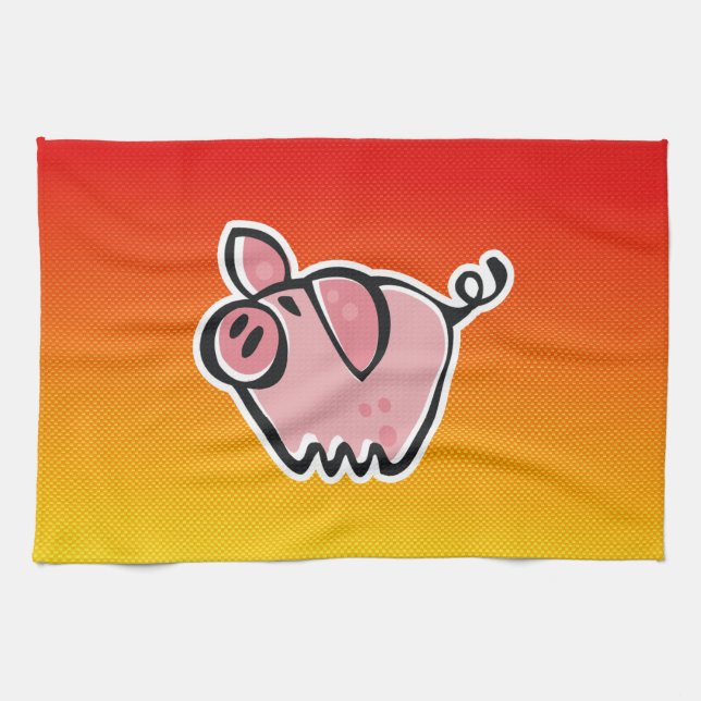Yellow Orange Pig Tea Towel (Horizontal)