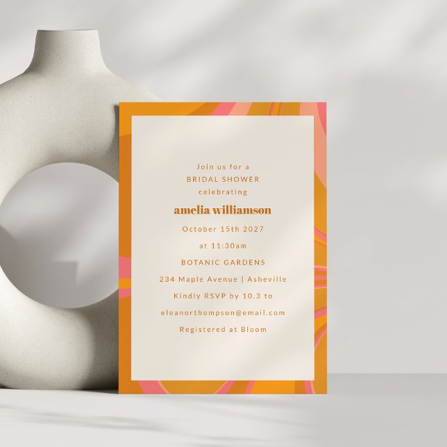 Yellow Orange Pink Abstract Marble Bridal Shower Invitation (Creator Uploaded)