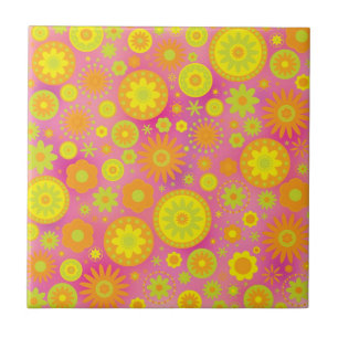 Yellow Orange & Pink Hippy Flower Pattern Tile