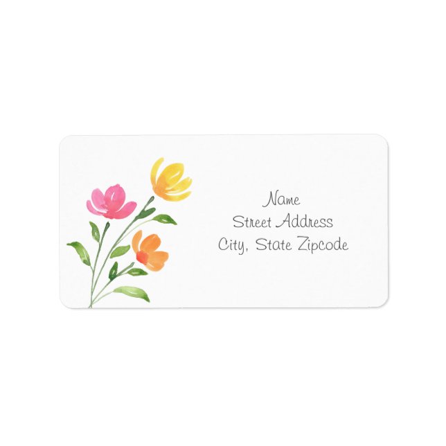 Yellow, Orange, Pink Watercolor Floral Stems Label (Front)