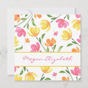Yellow Orange Pink Watercolor Floral Stems Pattern Card