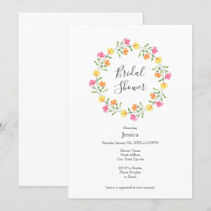 Yellow, Orange, Pink Watercolor Floral Wreath Invitation