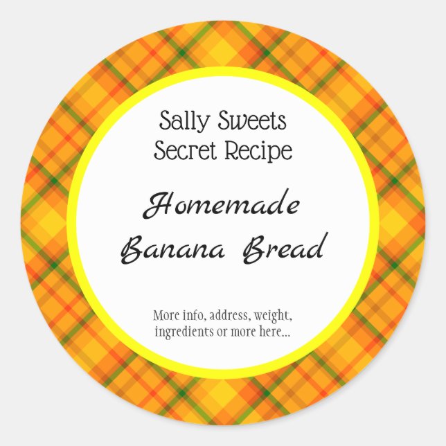 Yellow Orange Plaid Custom Baking Stickers (Front)
