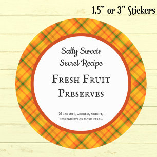 Yellow Orange Plaid Custom Canning Stickers