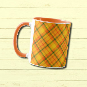 Yellow Orange Plaid Pattern Mug