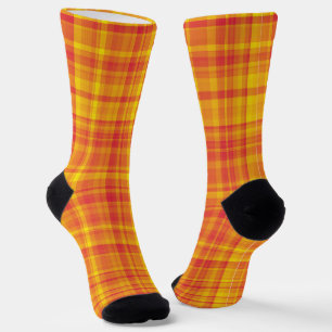 Yellow Orange Plaid Pattern Socks
