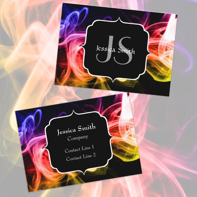 Yellow Orange Purple Abstract Smoke black Monogram Business Card (Creator Uploaded)