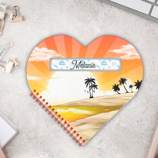 Yellow, orange & purple sunset beach heart custom notebook