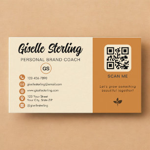 Yellow Orange QR Code Photo Monogram Social Media Business Card