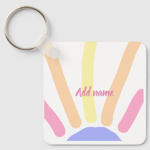 Yellow orange rainbow retro add name text pink key ring
