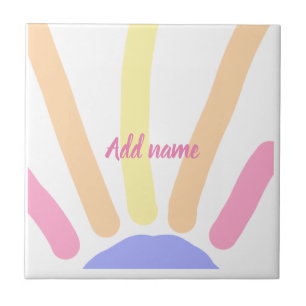 Yellow orange rainbow retro add name text pink tile
