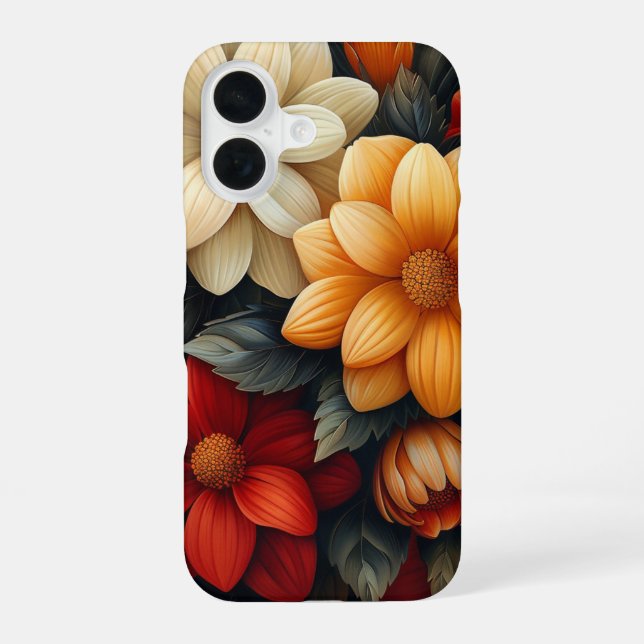 Yellow, Orange, Red Flowered iPhone 16 Case (Back)