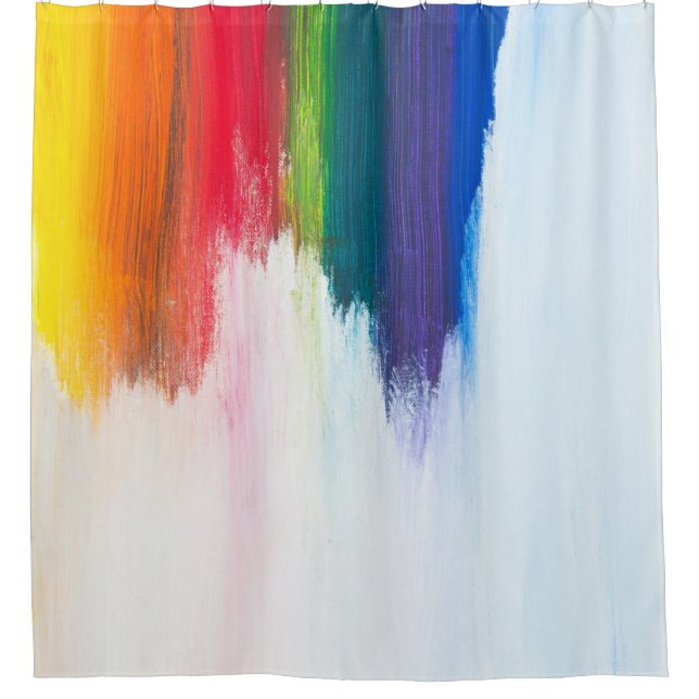 Yellow, orange, red, green, and blue abstract pain shower curtain (Front)