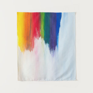 Yellow, orange, red, green, and blue abstract pain tapestry
