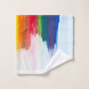 Yellow, orange, red, green, and blue abstract pain wash cloth