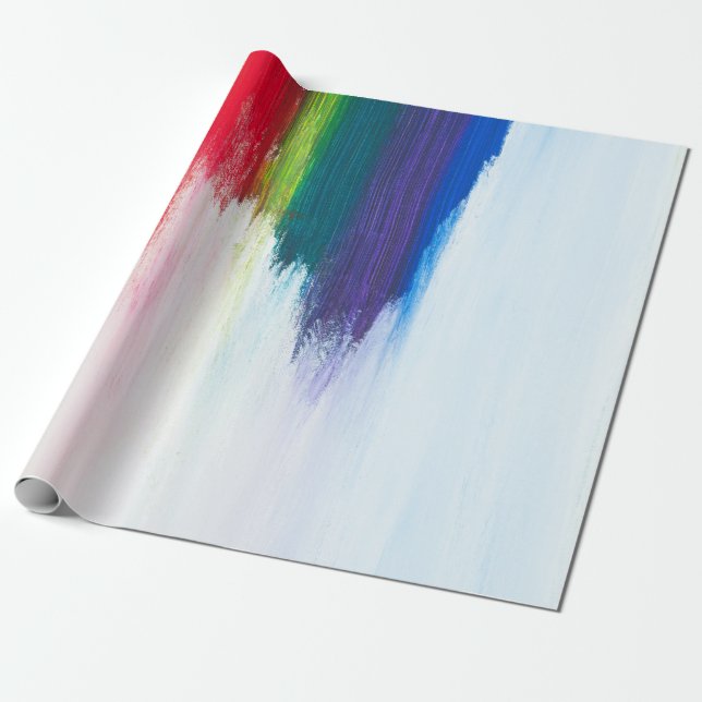 Yellow, orange, red, green, and blue abstract pain wrapping paper (Unrolled)