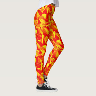 Yellow, orange red triangles and spotty geometric leggings