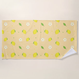 Yellow Orange Seamless Pattern with White Flowers Beach Towel