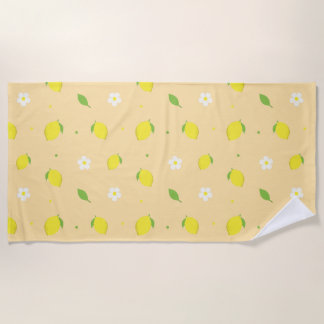 Yellow Orange Seamless Pattern with White Flowers  Beach Towel