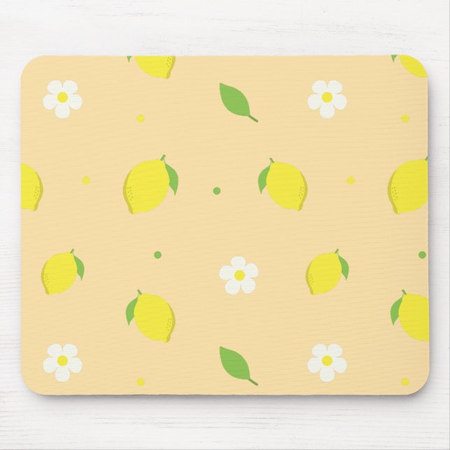Yellow Orange Seamless Pattern with White Flowers  Mouse Mat (Front)